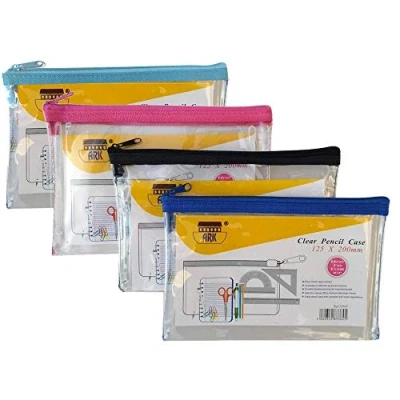 Imagen de Estuche de PVC con cremallera colores 200x125 mm, transparente, surtido azul/rosa/negro (único), Ark