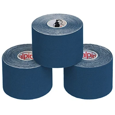 Imagen de ALPIDEX Cinta Kinesiología Tape 5 m x cm Muscular E Book Ejemplos Aplicación, Color:azul oscuro, Cantidad:3 rollos