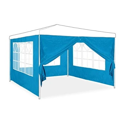 Imagen de Relaxdays Set de 4 Laterales Carpa, 3 Paredes Cenador con Ventana y 1 Cortina Lateral Cremallera, 2x3 m, Azul Claro