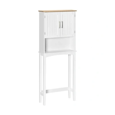Imagen de kleankin Mueble sobre Inodoro Armario Alto para Lavadora con 2 Puertas Balda Ajustable Interior y Estante de Almacenaje Baño WC Carga 20 kg Antivuelco 64x22x165 cm Blanco