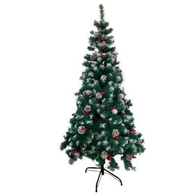Imagen de AC Árbol de Navidad con piñas y Bayas, Pino Artificial Verde Puntas Blancas, Estructura plástico Metal Revestido, Robusto Duradero, fácil Montaje, 150 cm