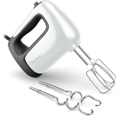 Imagen de Moulinex Batidora eléctrica, 500 W, 5 velocidades, Ajuste Turbo, 2 batidores + amasadoras de acero inoxidable, ideal para preparaciones ligeras y gruesas, Prep&#039;Mix+ HM460110