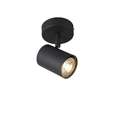 Imagen de Qazqa Foco moderno negro inclinable JEANA 1 Acero Redonda Adecuado para LED Max. x 35 Watt