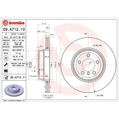 Imagen de BREMBO COATED DISC LINE 09.A712.11 Disco de freno 345 24 5 ventilación interna revestido altamente carbonizado con tornillos BMW: 7