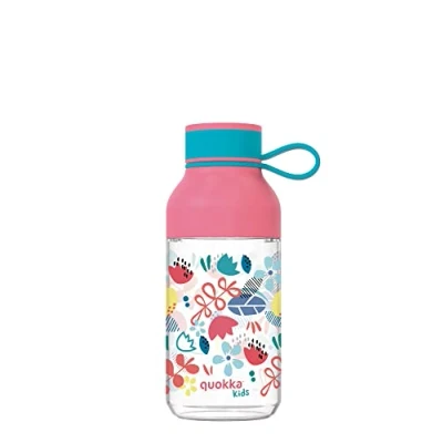 Imagen de Quokka Kids Ice con Colgador Flowers 430 ML Botella de Agua Reutilizable Tritan Libre BPA Amplia Apertura para Rellenar y tapón antigoteo