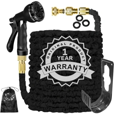 Imagen de LINGKY Manguera Extensible 30 Metros, Jardin con Pistola Rociadora de 8 Funciones, Conectores Latón 3/4&quot;,1/2&quot; Flexible y Sin Enredos Ideal para Jardinería Hogar (30 Metros,Negro)