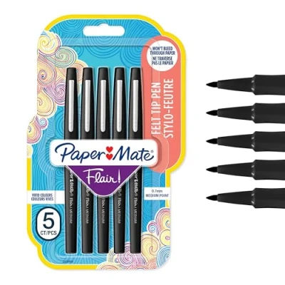 Imagen de Paper Mate Flair rotulador, punta mediana de 0,7mm, negro, paquete 5