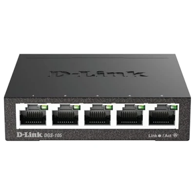 Imagen de D Link DGS 105 Switch de red (5 puertos Gigabit RJ 45, 10/100/1000 Mbps, chasis metálico, IGMP snooping, autosensing, priorización tráfico QoS 802.1p) color negro