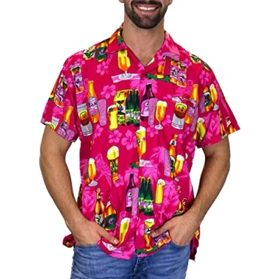 Imagen de V.H.O. Funky Camisa Hawaiana, Beerbottle, Rosa, XXL