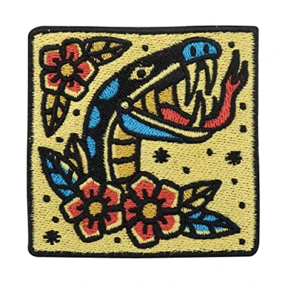Imagen de Finally Home Parche termoadhesivo con diseño de serpiente flores parches serpientes, cobra, para planchar o