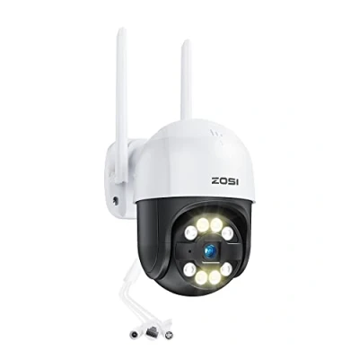 Imagen de ZOSI 2K Cámara Vigilancia WiFi Exterior Pan y Tilt, 3MP Seguridad Giratoria con Enchufe, Detección Alarma de Personas, Visión Nocturna en Color, Audio Bidireccional