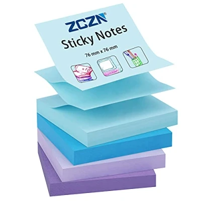 Imagen de ZCZN 76 x mm Pop up Sticky Notes, Pack de 4 100 notas adhesivas/Bloc notas, colores