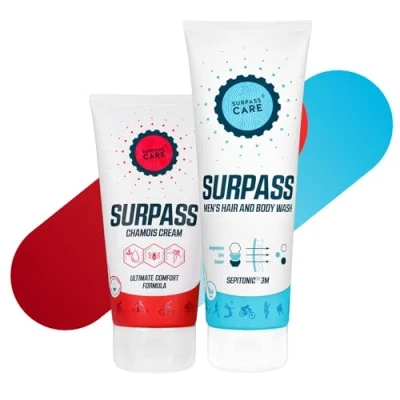 Imagen de SURPASS Paquete de Bicicleta para Hombres, Crema Antirozaduras Muslos y Gel Ducha Hombre con Magnesio, Protección Contra El Roce Muslos, Refuerzo Energía 170 + 250 ml