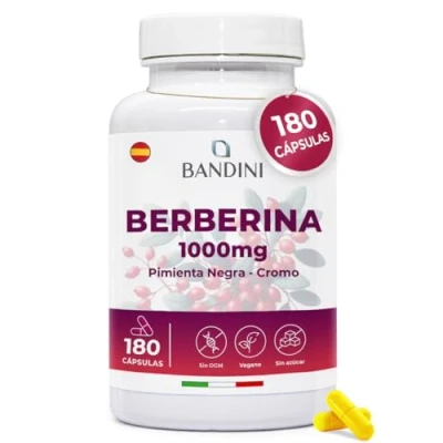 Imagen de Bandini® Berberina 1000 mg 180 cápsulas veganas Con Cromo y Pimienta Negra para una mejor absorción El extracto concentrado de Berberis Vulgaris Control la glucosa triglicéridos