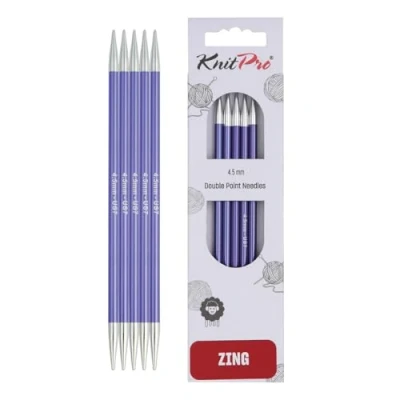 Imagen de KnitPro Zing: Agujas de Tejer Doble Punta: 15 cm x 4,50 mm, Aluminio, Morado
