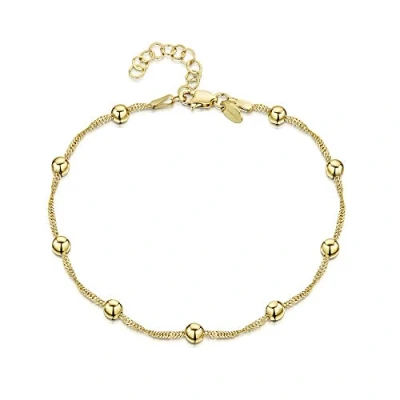 Imagen de Amberta 925 Fina Plata de ley 18K Chapado en Oro Brazalete Tobillo 1,4 mm Pulsera Singapur con Perlas (4 mm) 22 a 25,5 cm Ajuste Flexible