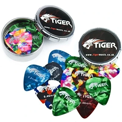 Imagen de Tiger Púa de Guitarra 2 Latas Almacenamiento, 24 Tamaño Mediano Púas para