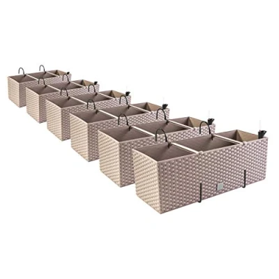 Imagen de 6 maceteros de aspecto ratán con soportes, indicador nivel agua para balcón, jardineras
