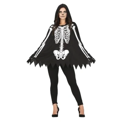 Imagen de FIESTAS GUIRCA Disfraz de Poncho Negro con Estampado Esqueleto para Mujer Adulta Talla Única