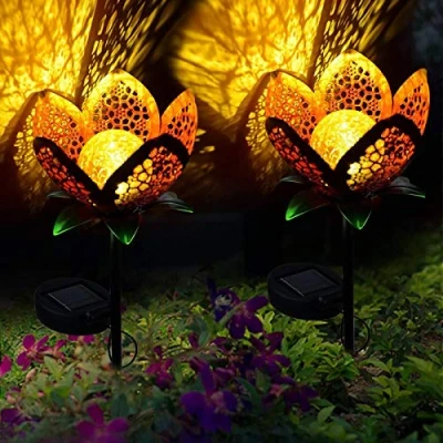Imagen de ALLOMN Luces Solares, 2PCS Camino al Aire Libre Lámpara Decorativa de Paisaje Solar IP65 Ruta Impermeable Patio Césped Lámparas Jardín Bonita Flor Diseño