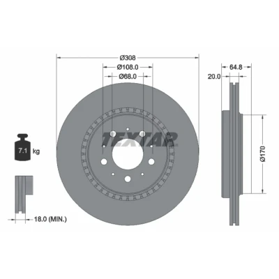 Imagen de TEXTAR 92126800 Disco de freno 308 20 05/10 108 ventilación externa sin perno sujeción rueda, buje rueda VOLVO: XC90 I