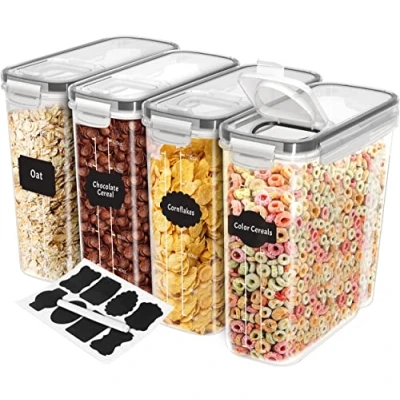 Imagen de KICHLY Recipiente para Cereales (Juego de 4) Plástico sin BPA Recipientes herméticos alimentos Almacenamiento secos Tarros cocina almacenaje organizar la despensa