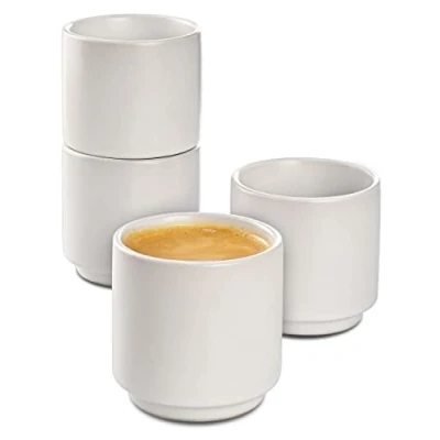 Imagen de Cosumy 4 Tazas para Espresso de Cerámica Blanca Diseño Apilable Paredes Gruesas Apto Lavavajillas 70ml