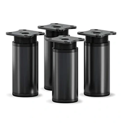Imagen de sossai® Patas para muebles MFR1 4 piezas altura regulable Diseño: Negro Mate Altura: 80 mm (+20mm) Perfil redondo: 40 x Tornillos incluidos