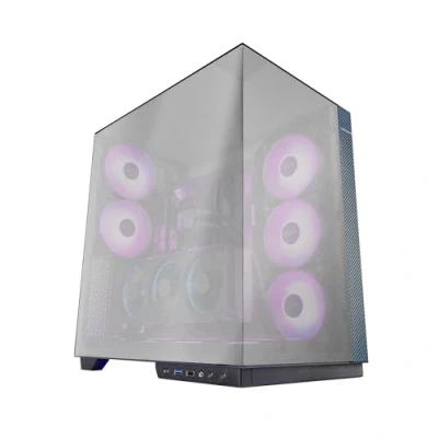 Imagen de MARS Gaming MC 3GFPRO, Caja ATX, Triple Cristal Cromado, 2X Ventiladores ARGB 120mm, Montaje Vertical de Tarjetas Gráficas, Torre PC Soporte Refrigeración Líquida hasta 360mm, Fibra Carbono