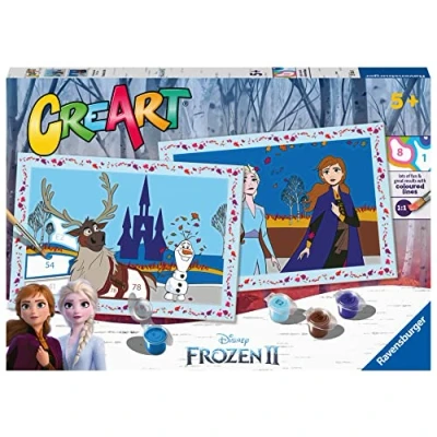 Imagen de Ravensburger CreArt Serie Junior: Frozen II, Kit para Pintar por Números, Contiene dos Tablas Preimpresas, un Pincel, Colores, Juego Creativo Niños y Niñas 5+ Años