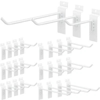 Imagen de KAHEIGN 24 ganchos de listones resistentes 10 cm, 15 20 soportes estante pared acero, para paneles listones, rejilla garaje, almacenamiento,