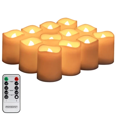 Imagen de Monzana 12x Velas sin Llama LED Cera Real 2/4/6/8 horas Temporizador Parpadeantes a Pilas Control Remoto