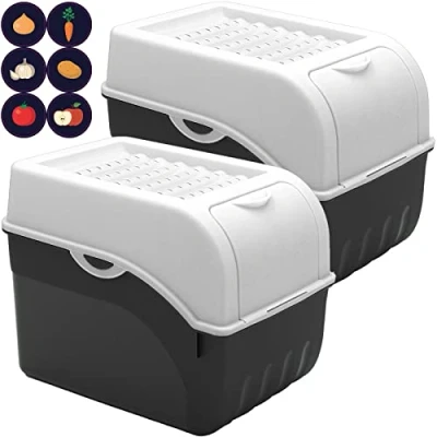 Imagen de ARTECSIS Caja para Guardar Patatas con Tapa Juego de 2, Blanco aprox. 6kg Patatas, Cebollas, Verduras, Frutas