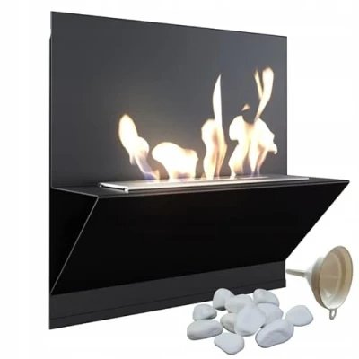 Imagen de KRATKI Besta Chimenea interior de bioetanol + Guijarros Embudo llenado Montado en la pared, Contenedor Biosafe 0,25 l Certificado TÜV, Acero con recubrimiento polvo, Negro, 45 x cm