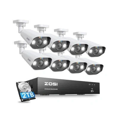 Imagen de ZOSI 4K Kit de Cámara Vigilancia PoE 8CH 8MP H.265+ Grabador NVR y 2TB Disco Duro con 8pcs Seguridad Exterior, Visión Nocturna en Color, Alarma Movimiento, Audio Bidireccional