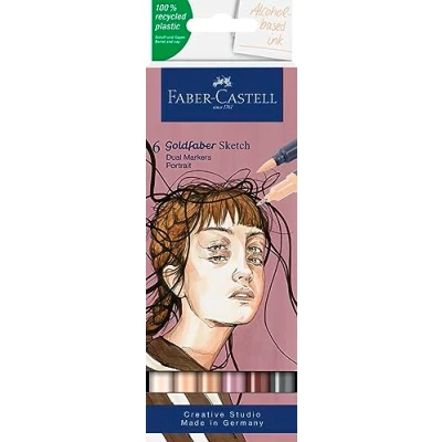 Imagen de Faber Castell Goldfaber Sketch Marker 164812 Estuche de 6 Rotuladores Bocetos para Retrato Punta Pincel y Fina