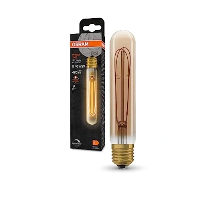 Imagen de OSRAM Lámpara LED Vintage 1906 dorada, 4.8W, 400lm, tubo especial 32 mm, casquillo E27, luz cálida, filamento recto, regulable, hasta 15,000 horas de vida