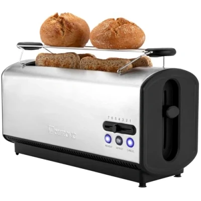 Imagen de Clatronic TA 3687 Tostadora de Pan Ranura Larga Doble 4 Rebanadas, 3 Funciones, Tostar, Calentar y Descongelar, 1200W Regulador Nivel Tostado, Calienta Panecillos o Bolleria, Acero Inox