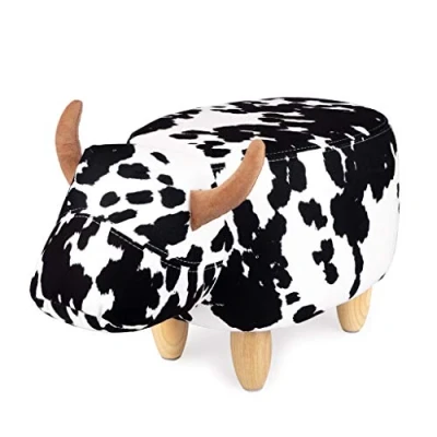 Imagen de Balvi Taburete La Vache Color Negro/Blanco con Forma de Vaca Patas Madera Poliéster/Madera