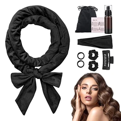 Imagen de NCKIHRKK 9PCS Rizador Pelo sin Calor, Calor del Sueño de Terciopelo, Heatless Hair Curlers, Ondas Rizadores con Cabello Medio y Largo, Negro