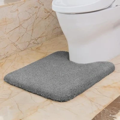 Imagen de VANZAVANZU Alfombra de Baño para Inodoro Antideslizante Alfombrilla Espesa Absorbente Ducha Ultra Suave Contorno Mullido Microfibra 50 x 60cm (Gris Oscuro)