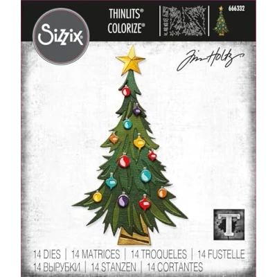 Imagen de Sizzix Juego Thinlits Trim a Tree Colorize de Tim Holtz, Paquete 14 Unidades 666332 Troqueles Metal, Finos como una oblea, para álbumes Recortes, estampación o Diario, Silver, One Size