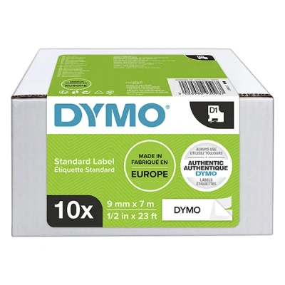 Imagen de DYMO D1 etiquetas auténticas, rollo de 9 mm x 7 m, impresión negra sobre fondo blanco, autoadhesivas, para etiquetadoras LabelManager, 10 unidades
