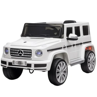 Imagen de HOMCOM Coche Eléctrico para Niños de +3 Años Benz G500 Todoterreno Batería 12 V Vehículo con Control Remoto Música Bocina Velocidad 3 5 km/h Carga 30 kg Blanco