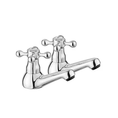 Imagen de JASSFERRY Juego de 2 grifos tradicionales victorianos para lavabo baño, 1/4 vuelta, con cruceta caliente y fría 1/2 pulgada, cromo pulido
