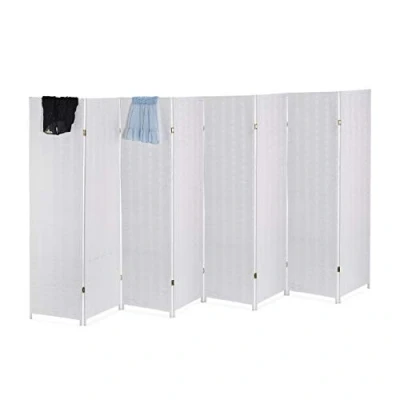 Imagen de Relaxdays Biombo 8 Paneles, 170 x 320 cm, Separador Ambientes Plegable, Madera y Cuerda de Papel, Mampara Blanca