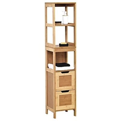 Imagen de Tendance Mahe Estructura MDF de Alto Armario Pared Plus 2 cajones y 3 estantes, Madera, Blanco/Roble