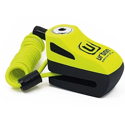Imagen de URBAN UR955Y Candado Moto Disco Universal, Seguridad Compacta y Eficaz, Más Visible Disuasorio, Rápido Bloqueo Click, Antirrobo Pinza Freno Moto, Bicicleta, Patinete Electrico