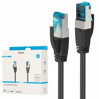 Imagen de Cable de red Hama 00200683, 10m, CAT 6a, S/FTP, 10 GBit/s, Conexión RJ45, Negro