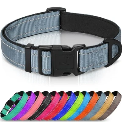 Imagen de Joytale Collar Perro Reflectante,Nylon Acolchado con Neopreno,Ajustable para Perros Pequeño,30 40cm,Gris